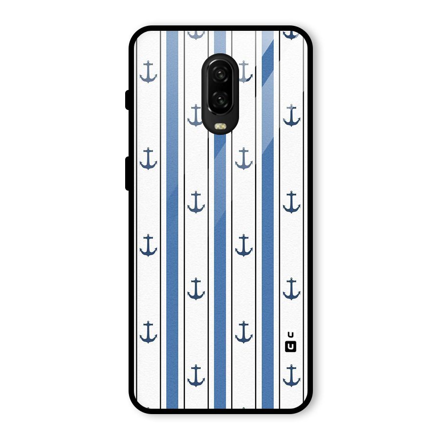 Anchor Stripe Lines Glass Back Case for OnePlus 6T