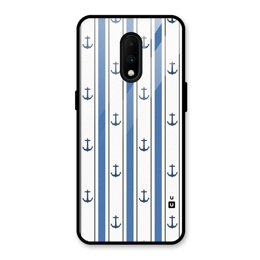 Anchor Stripe Lines Glass Back Case for OnePlus 7