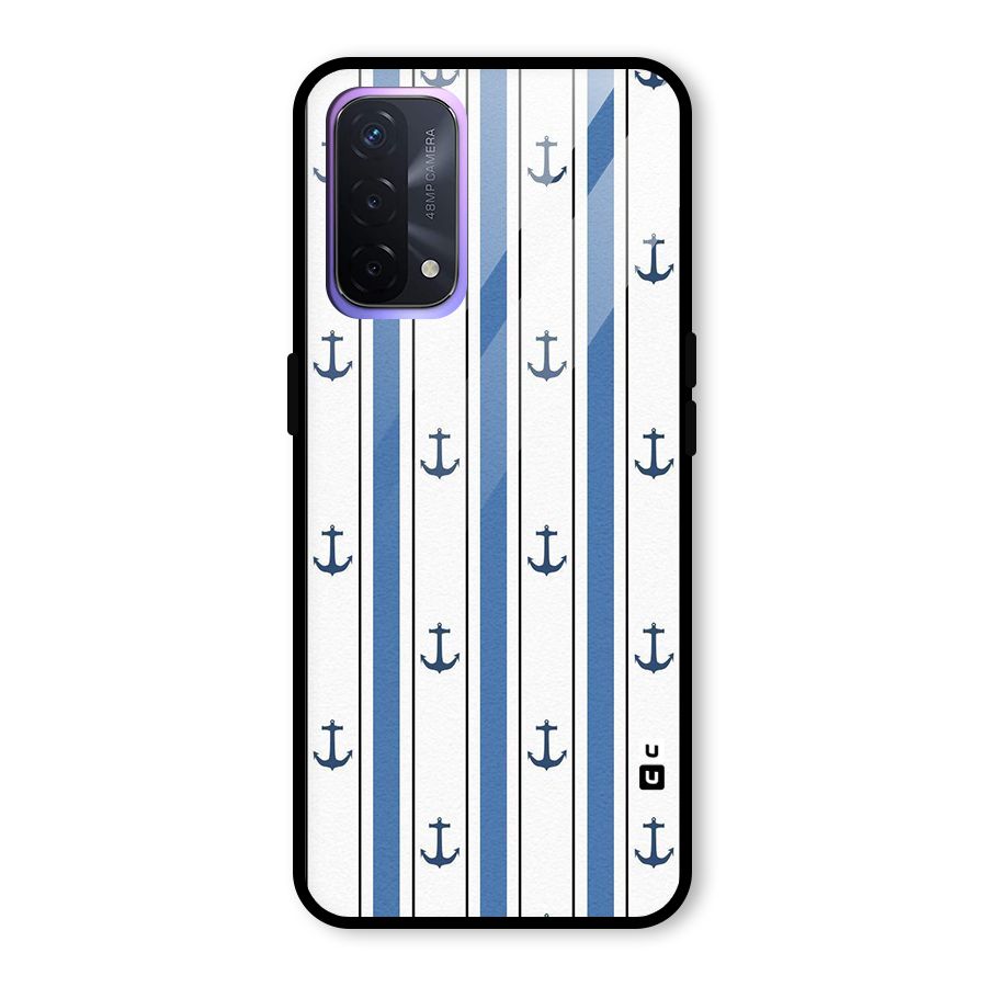 Anchor Stripe Lines Glass Back Case for Oppo A74 5G