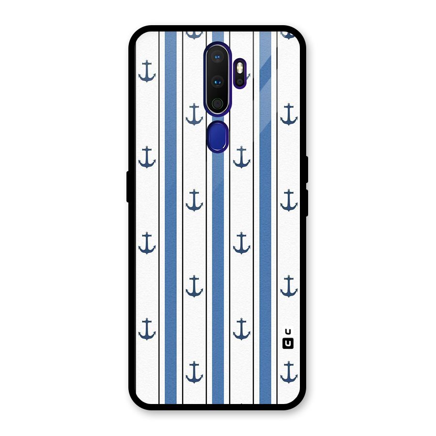 Anchor Stripe Lines Glass Back Case for Oppo A9 (2020)