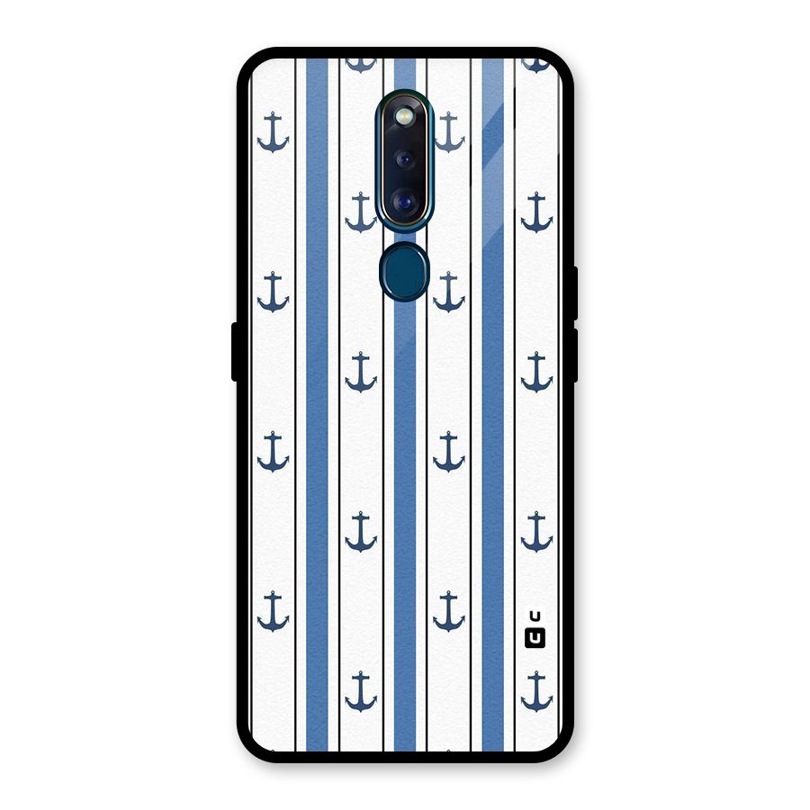Anchor Stripe Lines Glass Back Case for Oppo F11 Pro