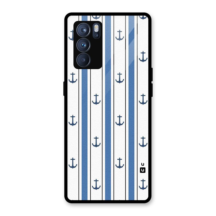 Anchor Stripe Lines Glass Back Case for Oppo Reno6 Pro 5G