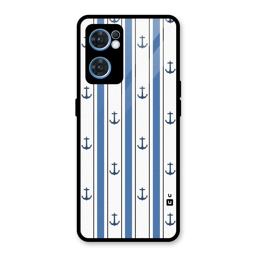 Anchor Stripe Lines Glass Back Case for Oppo Reno7 5G