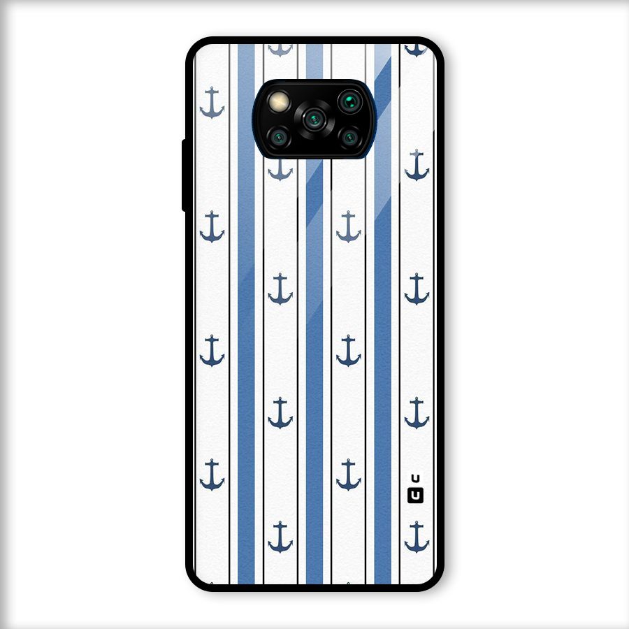 Anchor Stripe Lines Glass Back Case for Poco X3