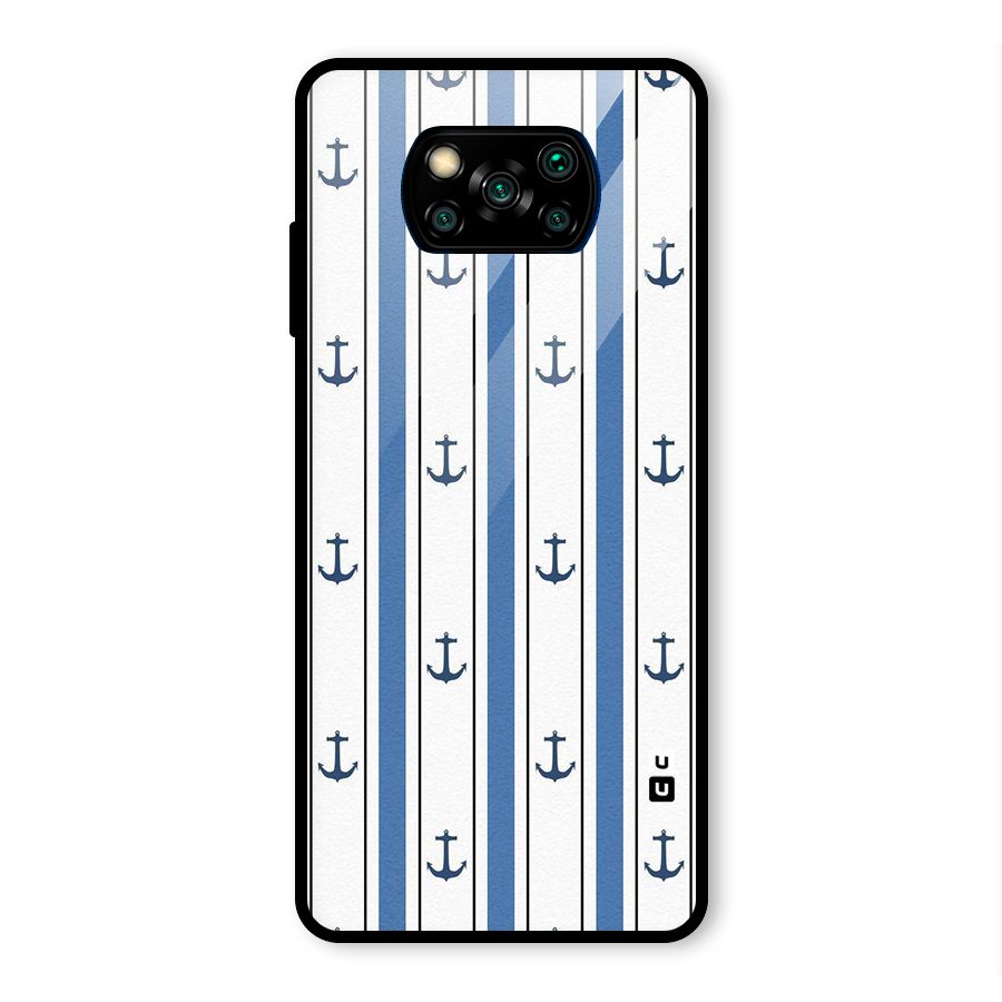 Anchor Stripe Lines Glass Back Case for Poco X3 Pro