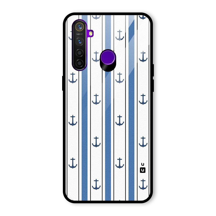 Anchor Stripe Lines Glass Back Case for Realme 5 Pro