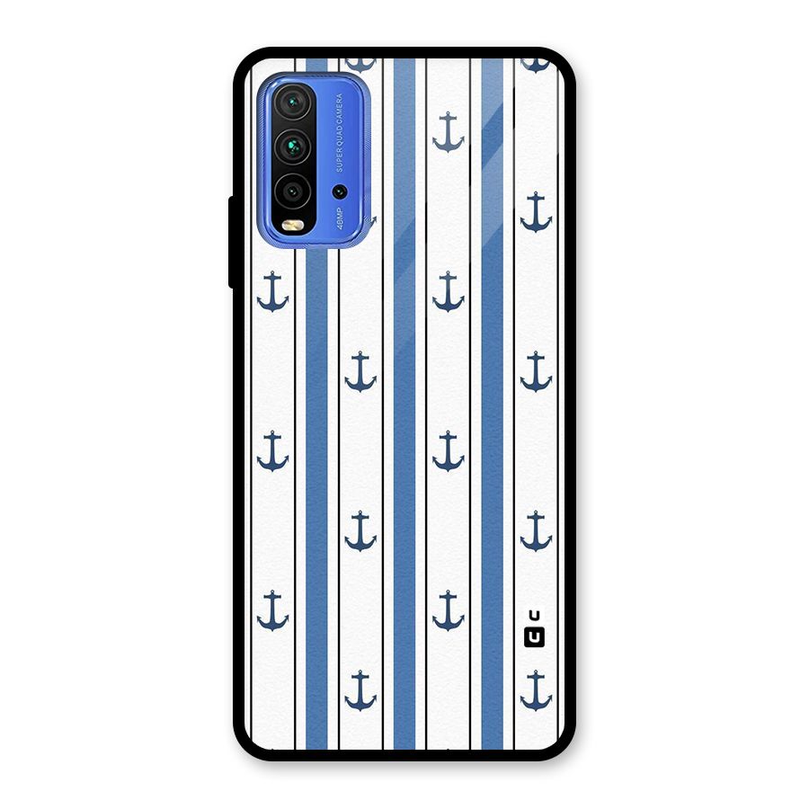 Anchor Stripe Lines Glass Back Case for Redmi 9 Power