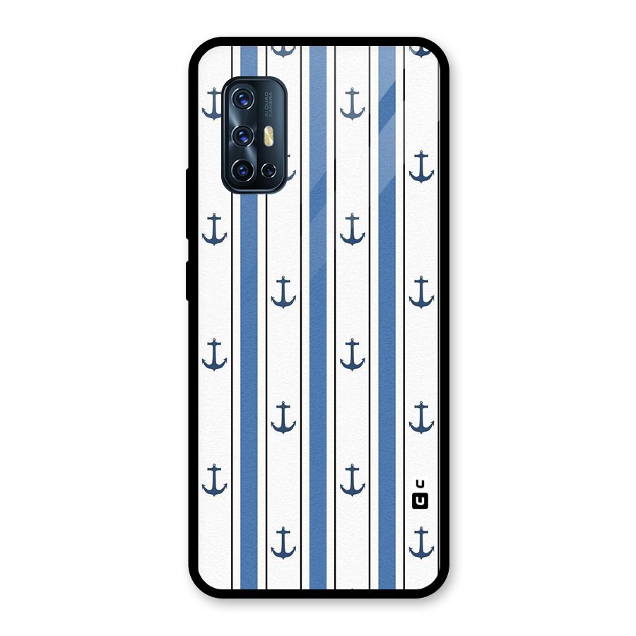 Anchor Stripe Lines Glass Back Case for Vivo V17