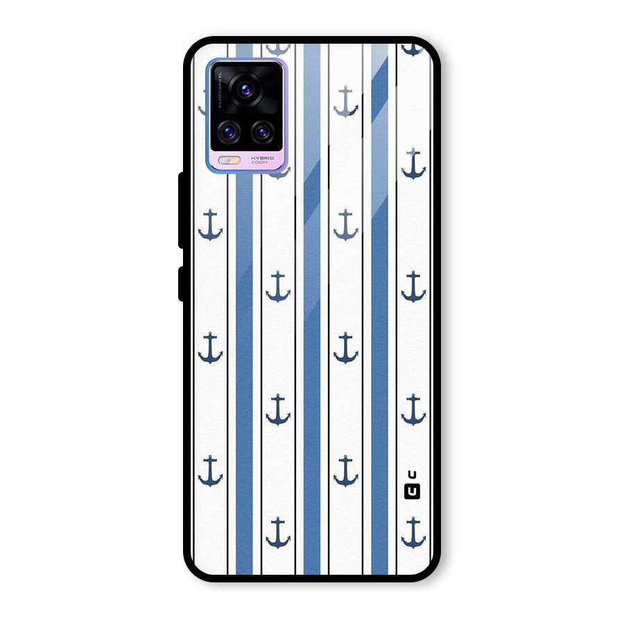 Anchor Stripe Lines Glass Back Case for Vivo V20 Pro