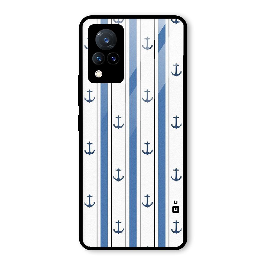 Anchor Stripe Lines Glass Back Case for Vivo V21 5G
