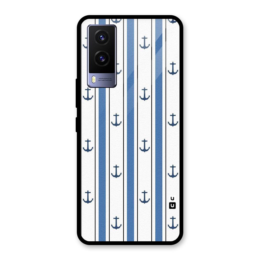 Anchor Stripe Lines Glass Back Case for Vivo V21e 5G
