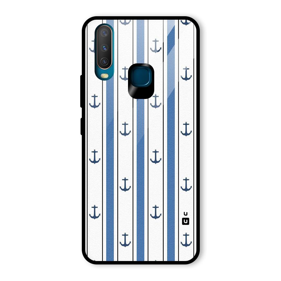 Anchor Stripe Lines Glass Back Case for Vivo Y15
