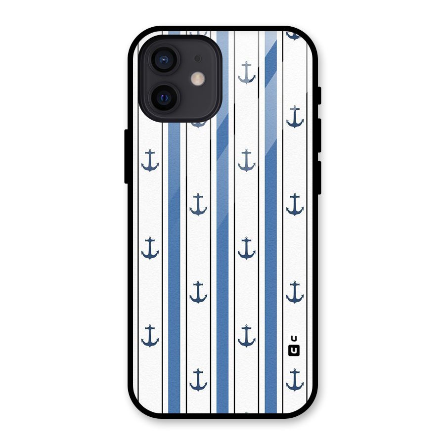 Anchor Stripe Lines Glass Back Case for iPhone 12