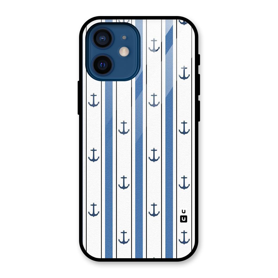 Anchor Stripe Lines Glass Back Case for iPhone 12 Mini