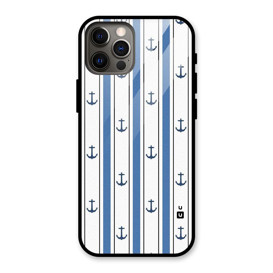 Anchor Stripe Lines Glass Back Case for iPhone 12 Pro