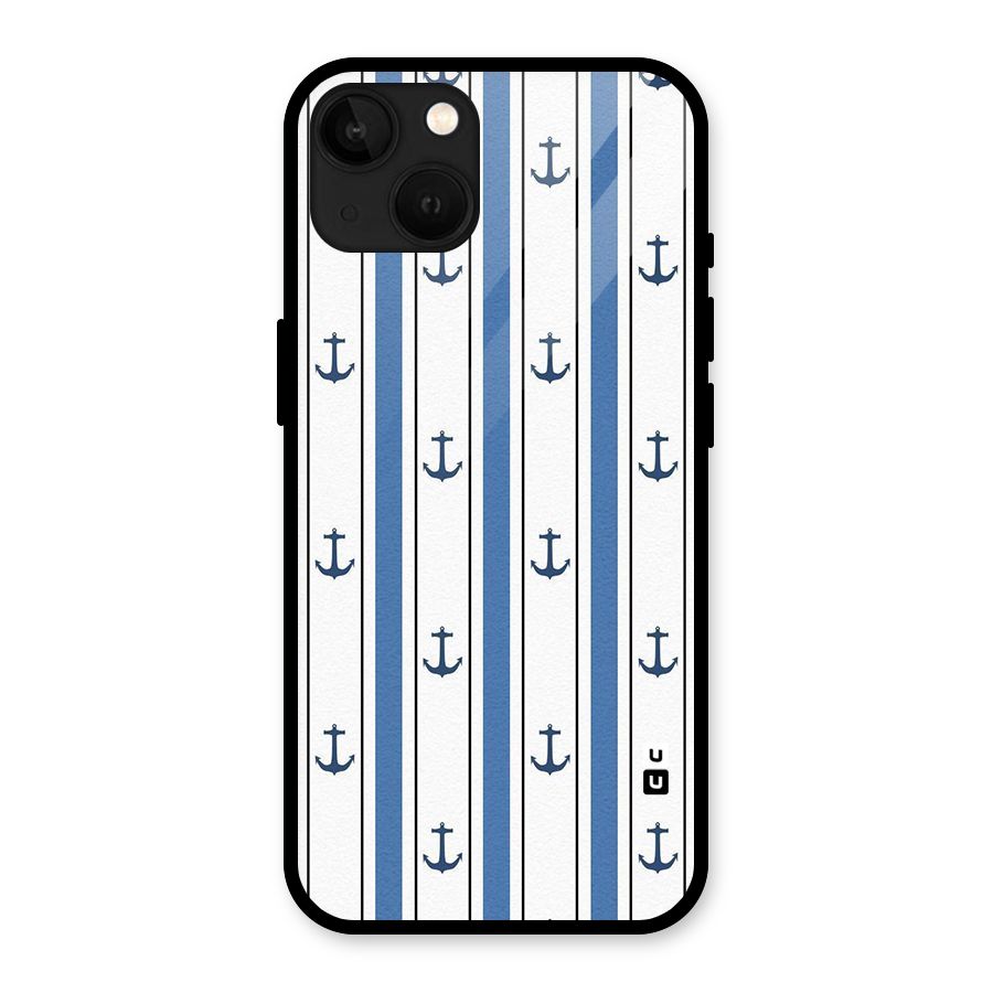 Anchor Stripe Lines Glass Back Case for iPhone 13