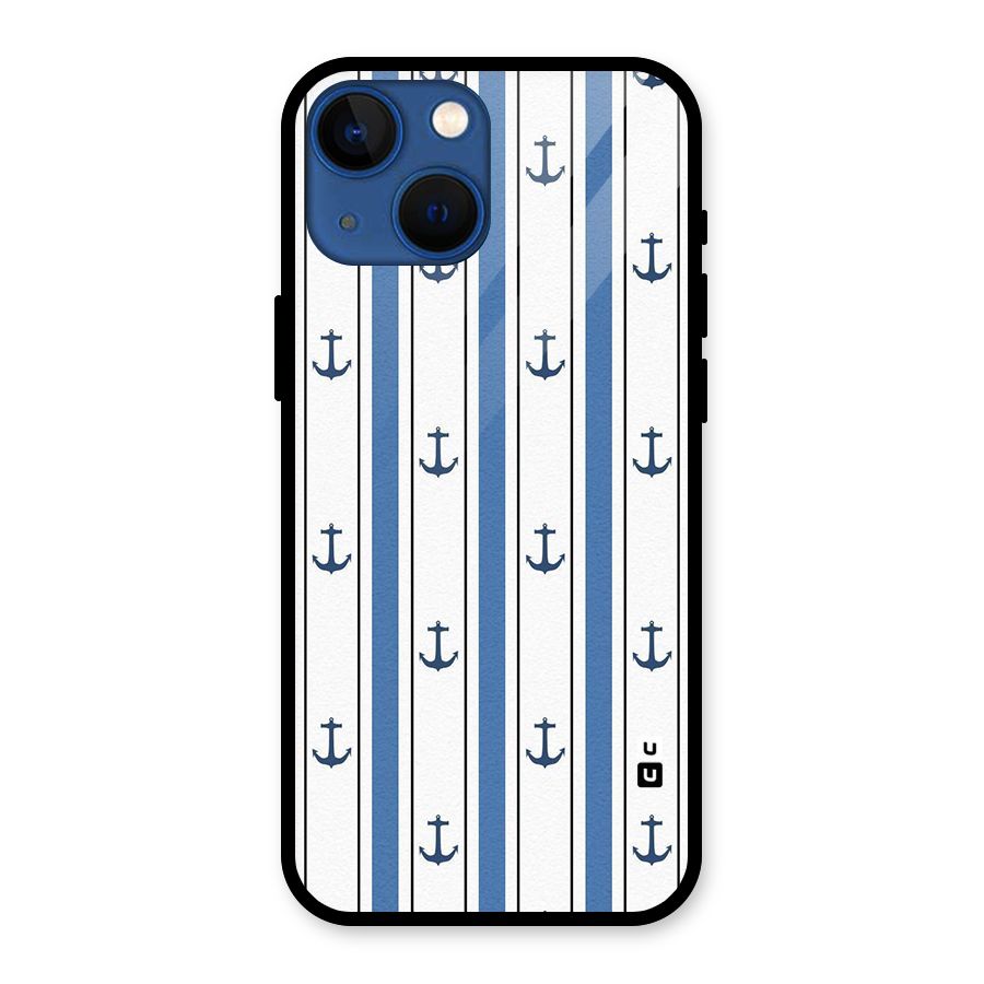 Anchor Stripe Lines Glass Back Case for iPhone 13 Mini