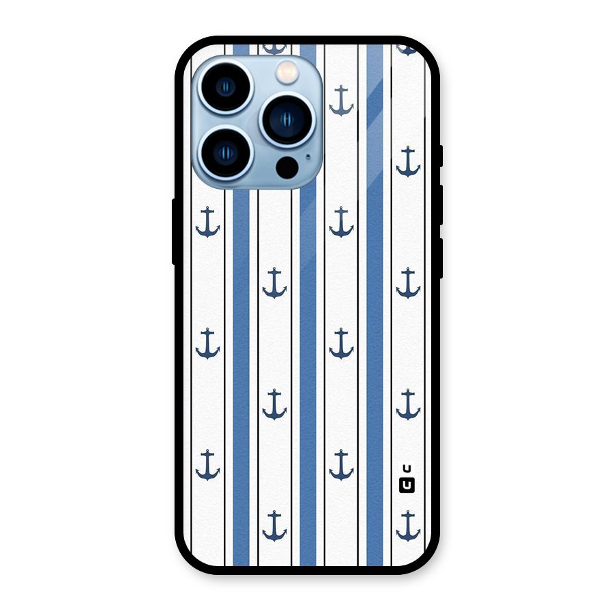 Anchor Stripe Lines Glass Back Case for iPhone 13 Pro