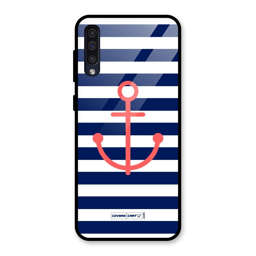 Anchor Stripes Glass Back Case for Galaxy A50