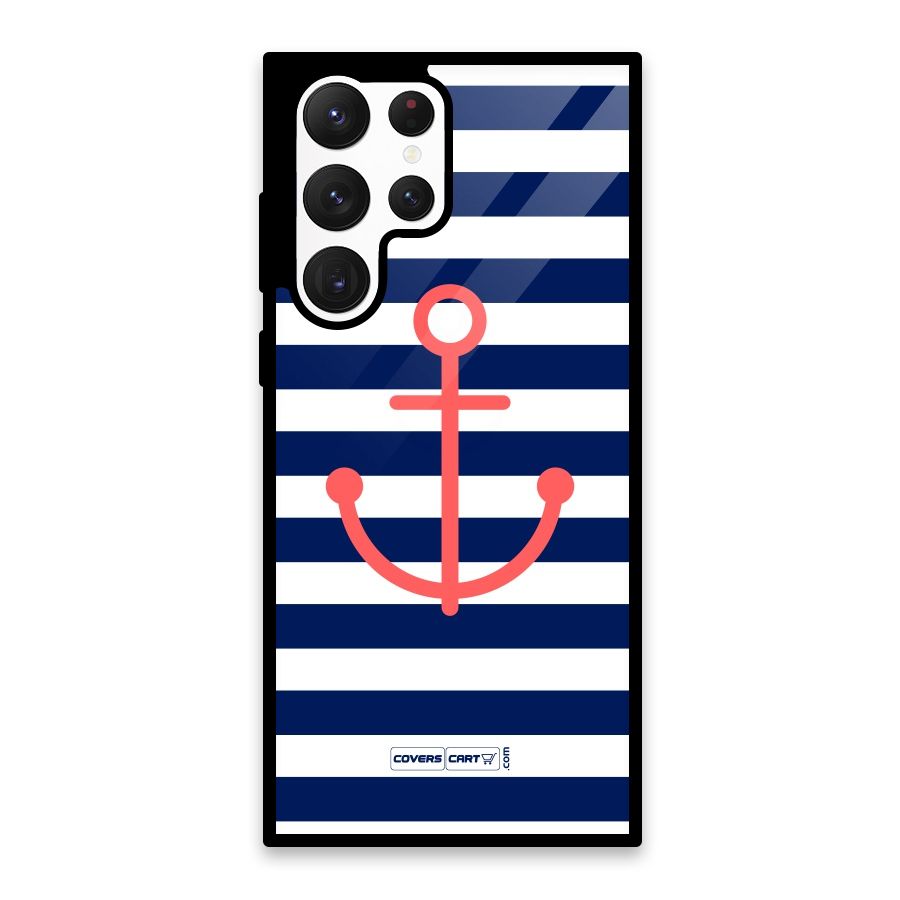 Anchor Stripes Glass Back Case for Galaxy S22 Ultra 5G