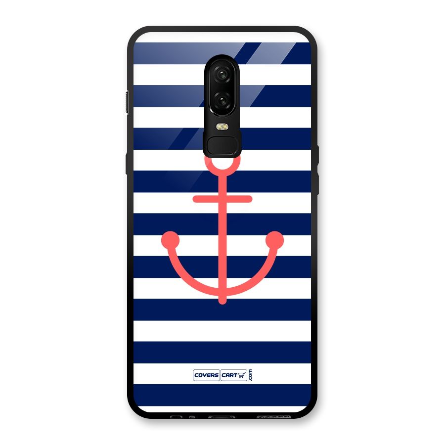 Anchor Stripes Glass Back Case for OnePlus 6