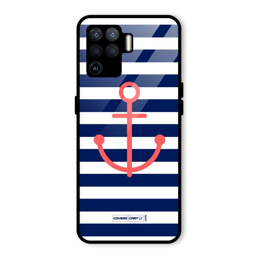 Anchor Stripes Glass Back Case for Oppo F19 Pro