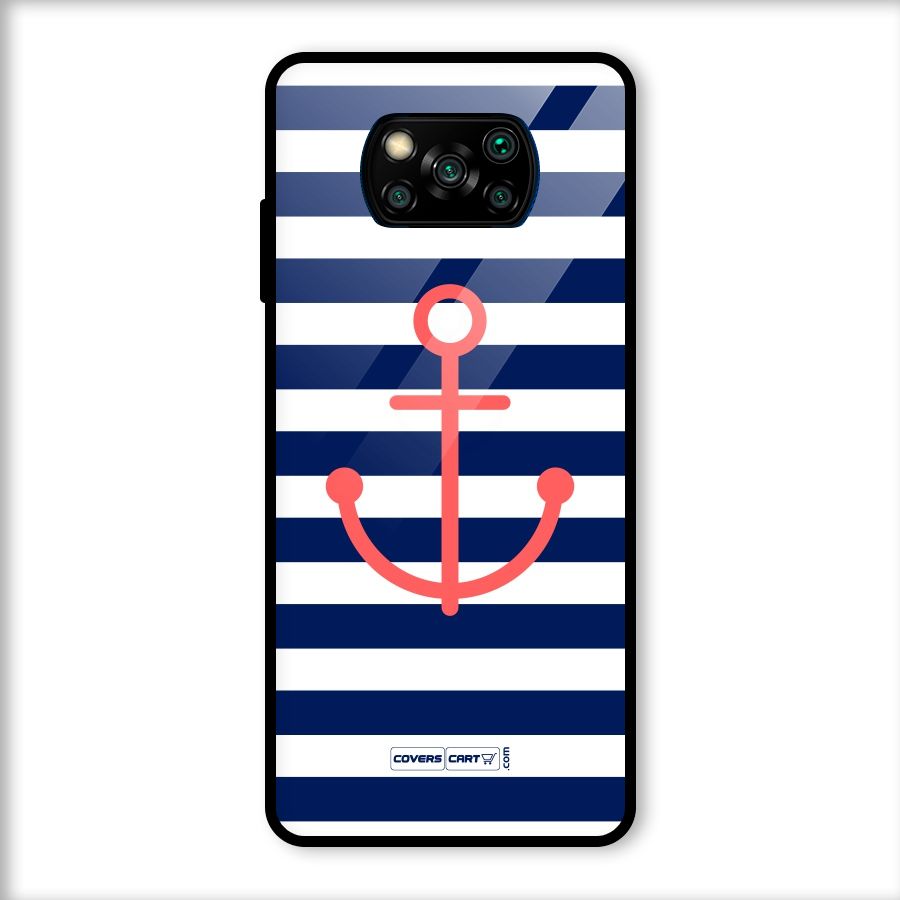Anchor Stripes Glass Back Case for Poco X3