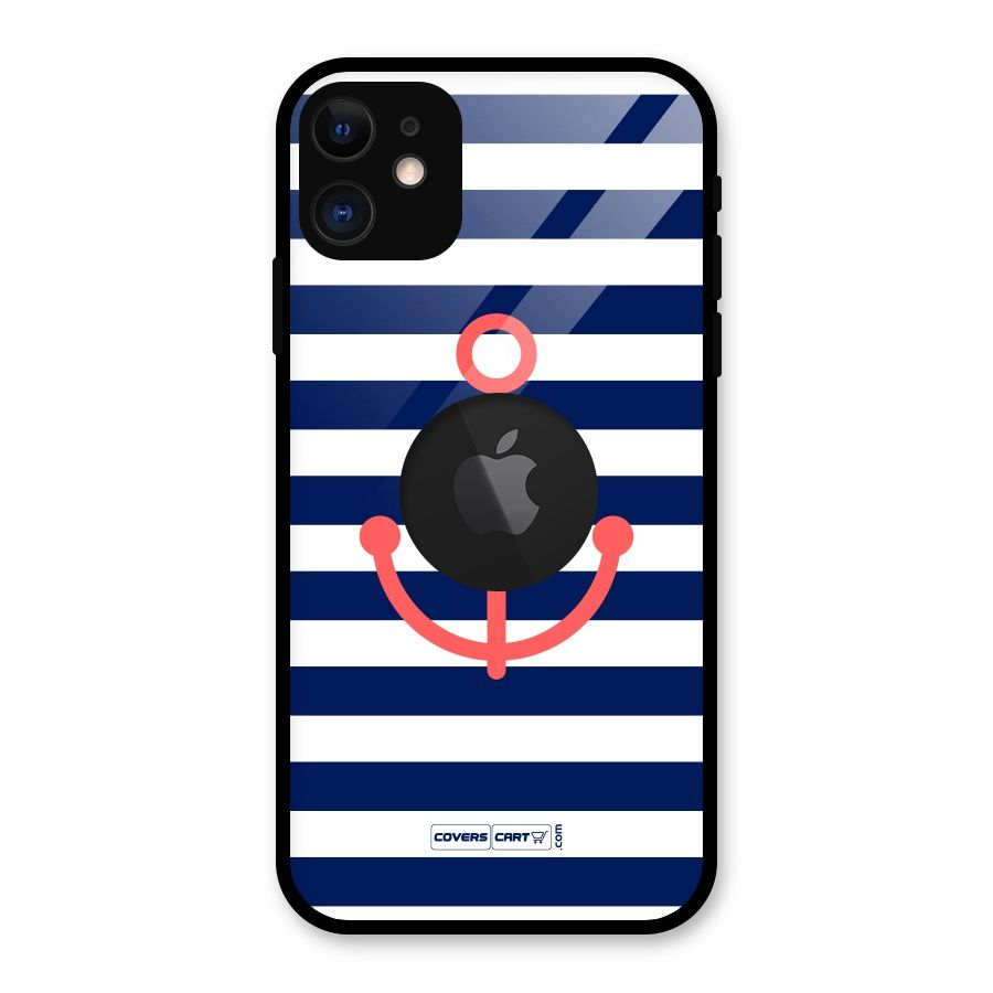 Anchor Stripes Glass Back Case for iPhone 11 Logo Cut