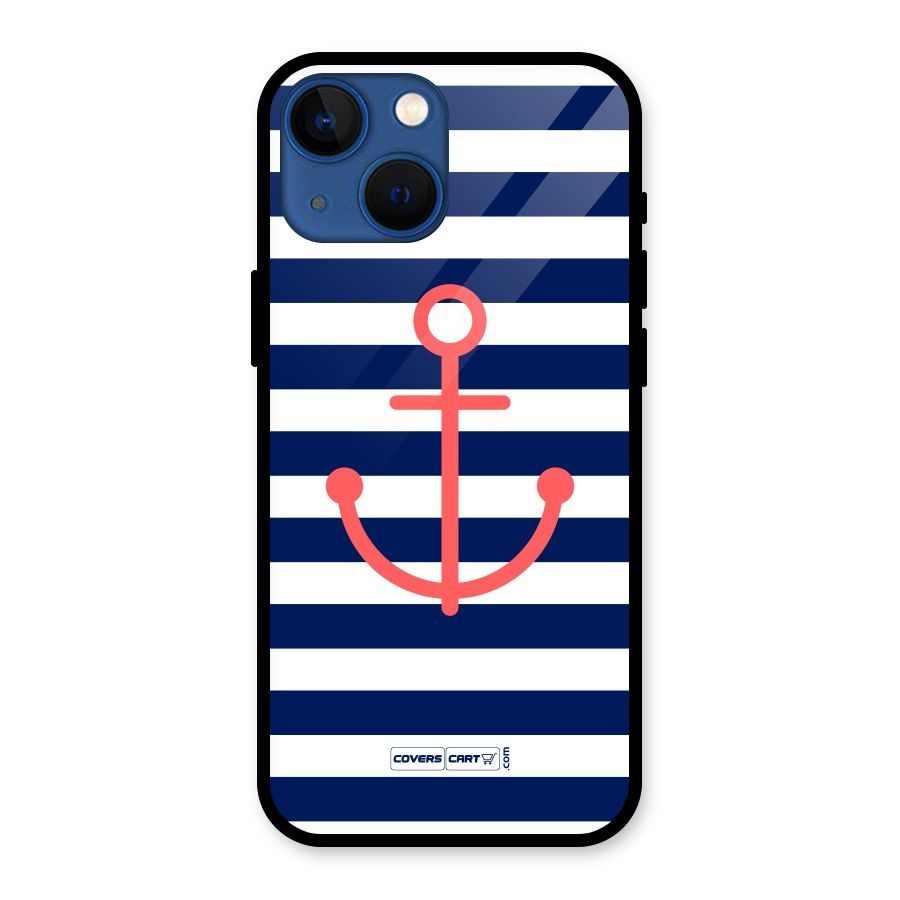 Anchor Stripes Glass Back Case for iPhone 13 Mini
