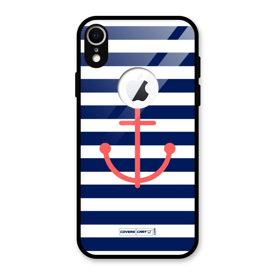 Anchor Stripes Glass Back Case for iPhone XR Logo Cut