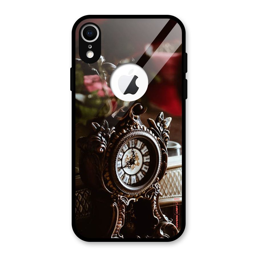 Ancient Clock Glass Back Case for iPhone XR Logo Cut