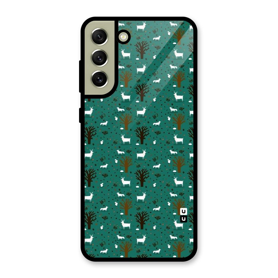 Animal Grass Pattern Glass Back Case for Galaxy S21 FE 5G