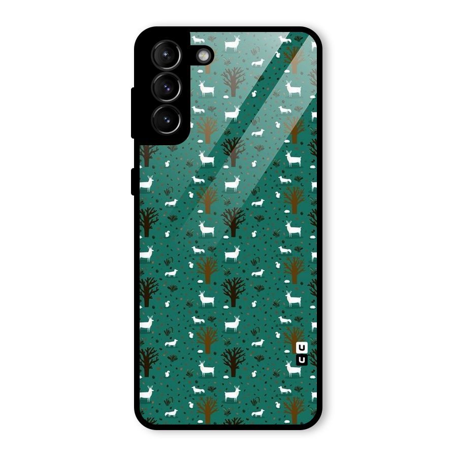 Animal Grass Pattern Glass Back Case for Galaxy S21 Plus