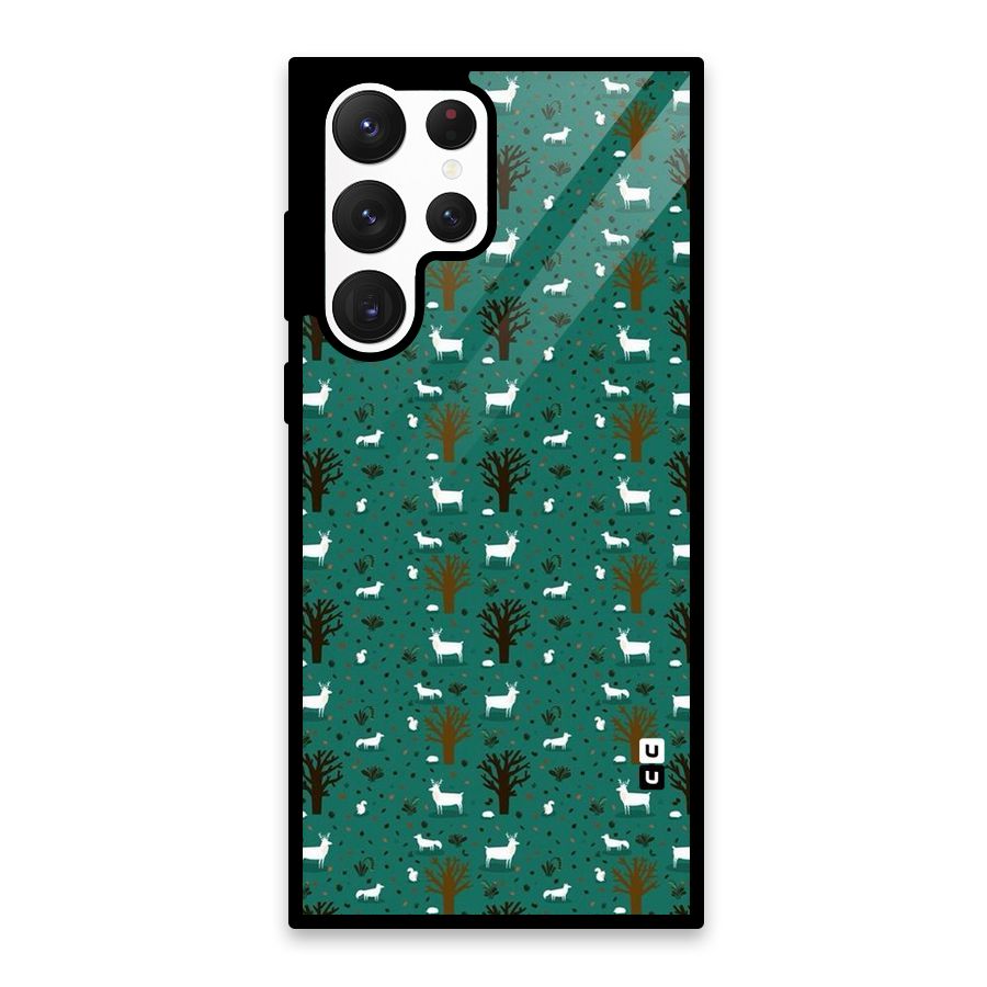 Animal Grass Pattern Glass Back Case for Galaxy S22 Ultra 5G