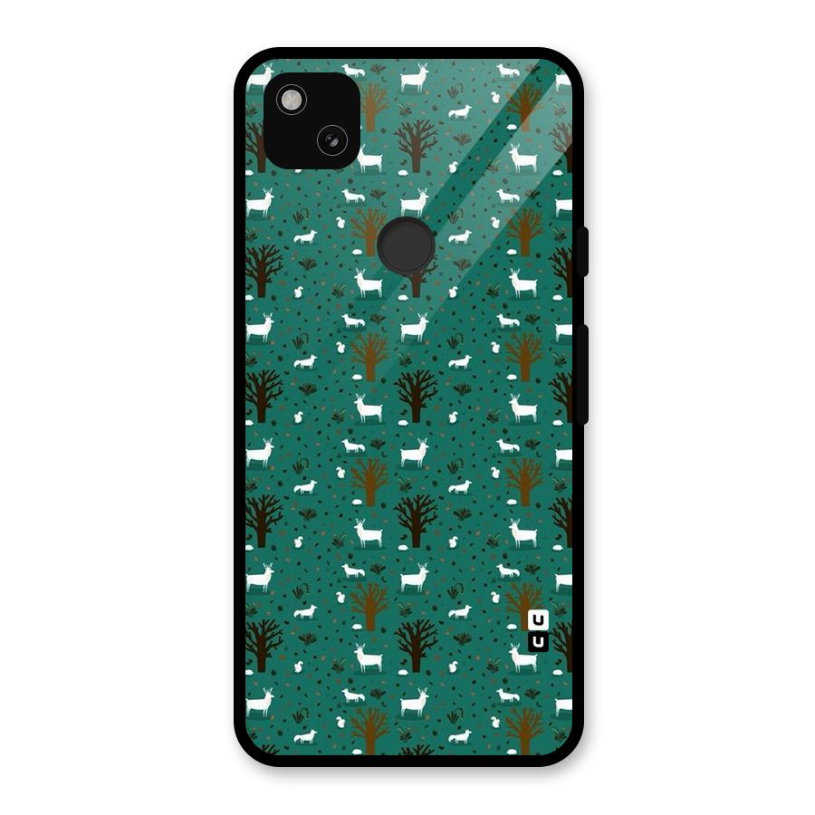 Animal Grass Pattern Glass Back Case for Google Pixel 4a