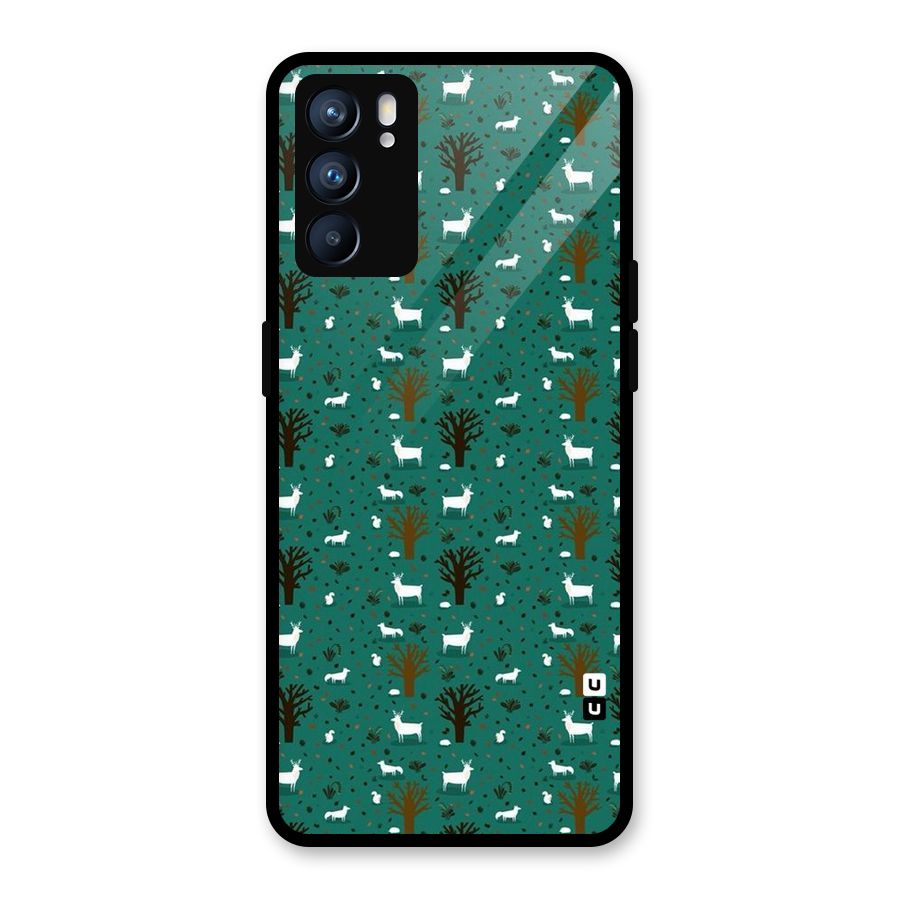 Animal Grass Pattern Glass Back Case for Oppo Reno6 5G