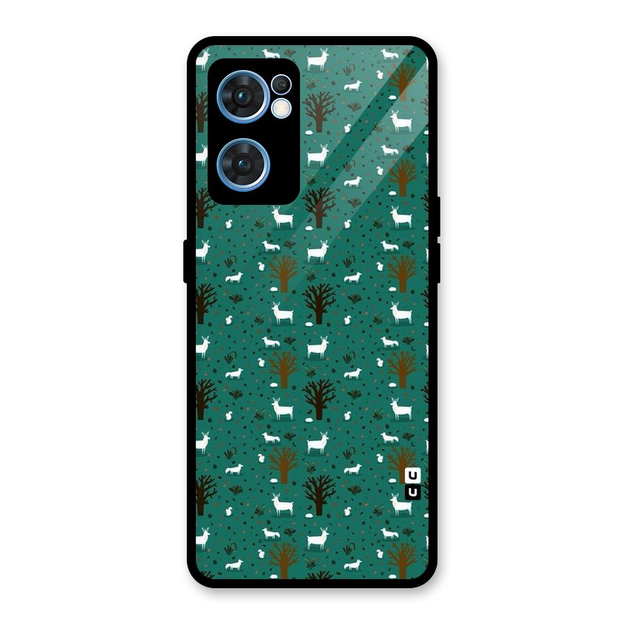 Animal Grass Pattern Glass Back Case for Oppo Reno7 5G