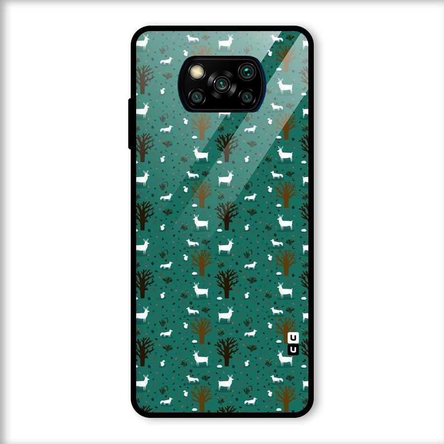 Animal Grass Pattern Glass Back Case for Poco X3