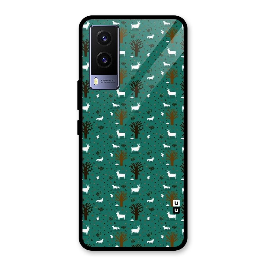 Animal Grass Pattern Glass Back Case for Vivo V21e 5G