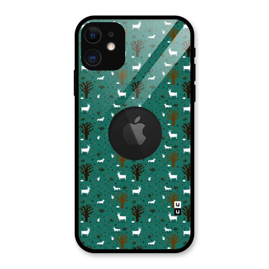 Animal Grass Pattern Glass Back Case for iPhone 11 Logo Cut