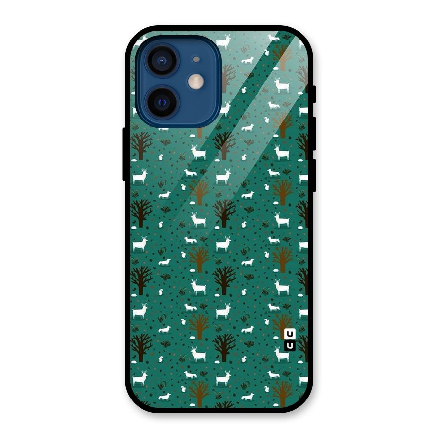 Animal Grass Pattern Glass Back Case for iPhone 12 Mini