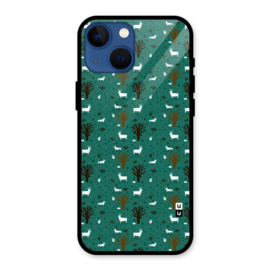 Animal Grass Pattern Glass Back Case for iPhone 13 Mini
