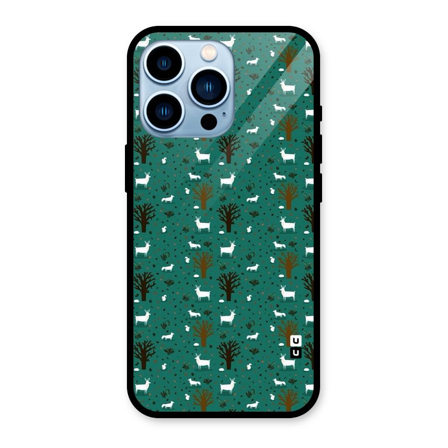 Animal Grass Pattern Glass Back Case for iPhone 13 Pro