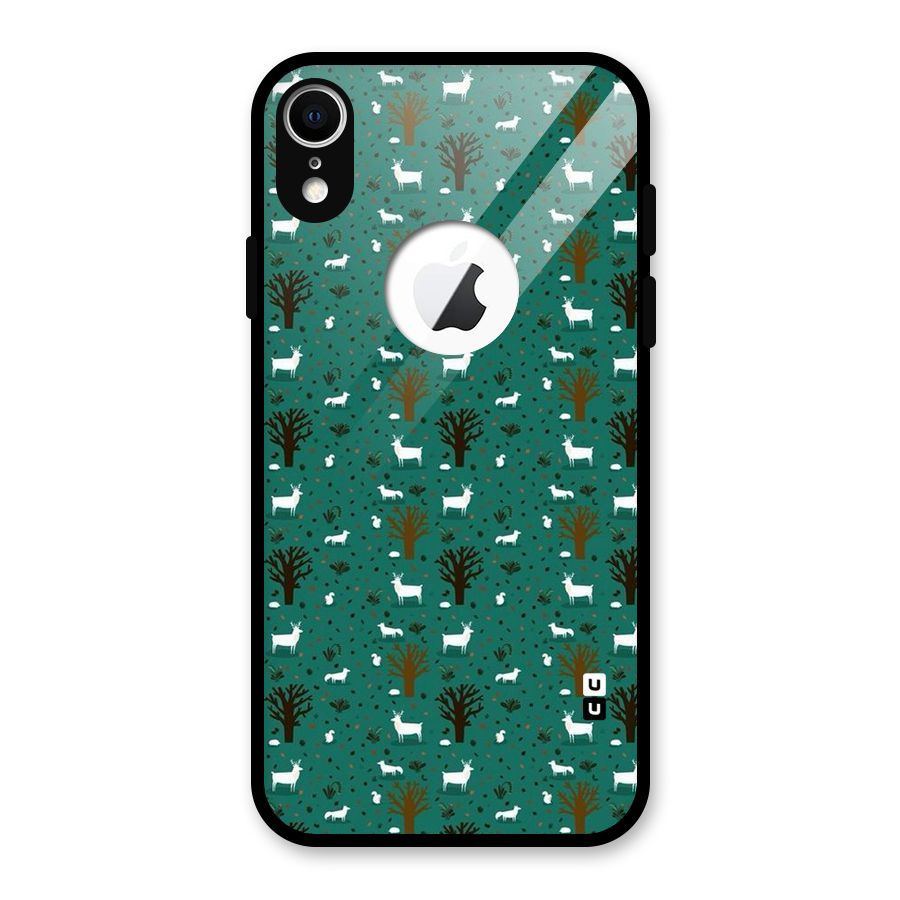 Animal Grass Pattern Glass Back Case for iPhone XR Logo Cut