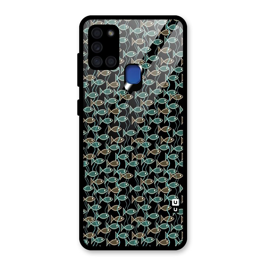 Animated Fishes Art Pattern Glass Back Case for Galaxy A21s
