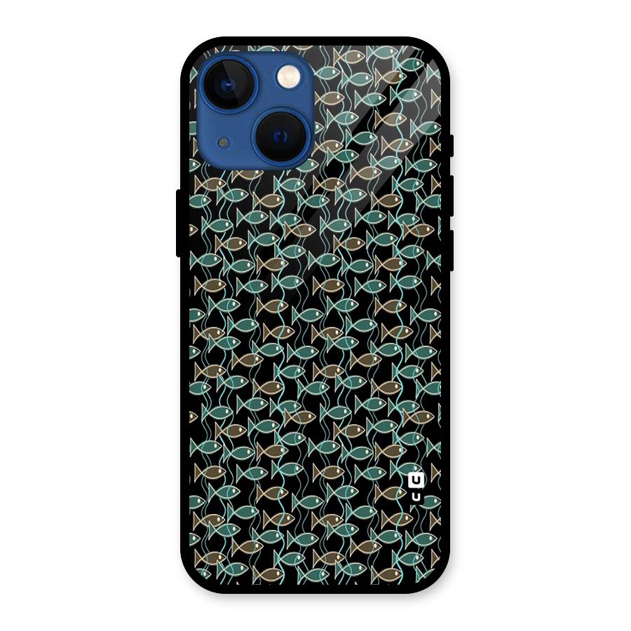 Animated Fishes Art Pattern Glass Back Case for iPhone 13 Mini