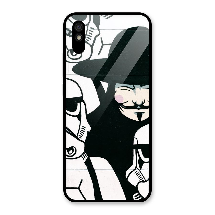Anonymous Hat Glass Back Case for Redmi 9A