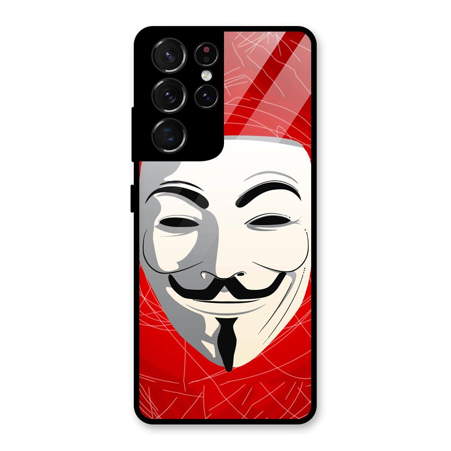 Anonymous Mask Abstract Glass Back Case for Galaxy S21 Ultra 5G