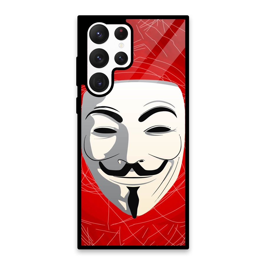 Anonymous Mask Abstract Glass Back Case for Galaxy S22 Ultra 5G
