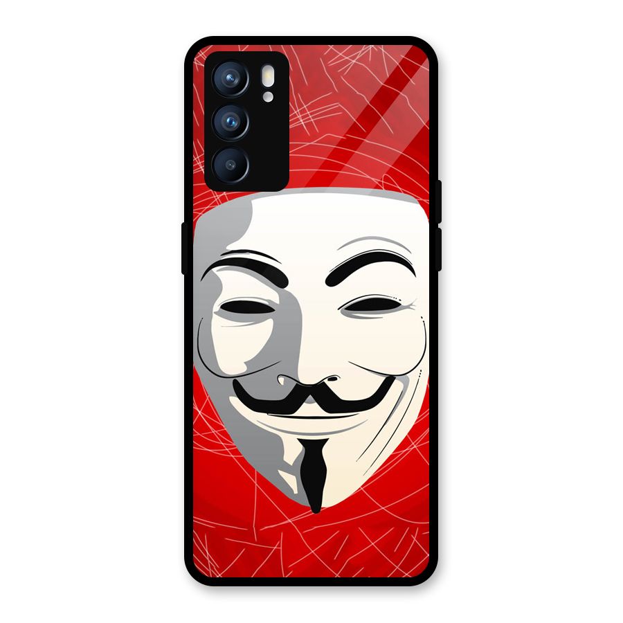 Anonymous Mask Abstract Glass Back Case for Oppo Reno6 5G